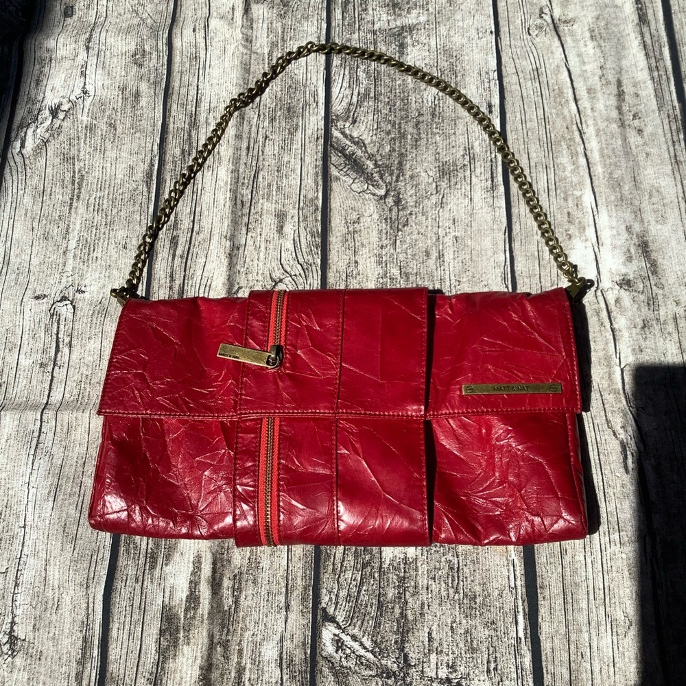 matt & nat Vegan Red Japanese Paper Crinkle Clutch Bag Purse